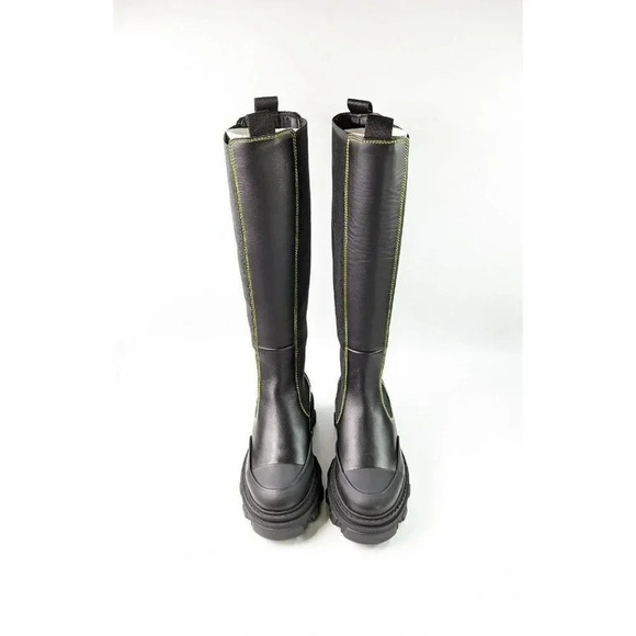 Ganni Women's Black Leather Knee High Chelsea Boots Size 35 EU (MSRP $595) - Picture 3 of 12
